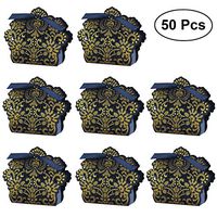 WINOMO 50pcs Wedding Favor Boxes Hollow Out Craft Paper Box for Gifts Candy Sweets with Ribbons (Navy Blue)