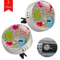 Cat Balloon Heart Cartoon Pink Car Aromatherapy Essential Oil Diffuser Crystal Glass Air Freshener Vent Clip Locket with 4 Refill Pads Silver metal Car Diffuser for Aromatherapy 34mm