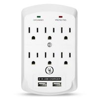 Yubi Power 6 Outlet Power Plug Surge Protector Wall Tap with 2 USB Ports 2.1A 300 Joules - White