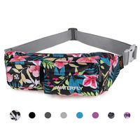 Waterfly Fanny Pack Slim Soft Polyester Water Resistant Waist Bag for Man Women Carrying iPhone Xs / 8 Plus Samsung S10 Plus/Note 8 (Black Base Floral)