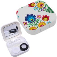 Portable Contact Lens Case Box Travel Kit Mirror + Bottle + Tweezers Container Holder [ Folk Art ]