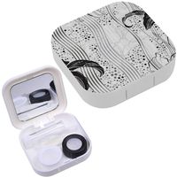 Portable Contact Lens Case Box Travel Kit Mirror + Bottle + Tweezers Container Holder [ Monochrome Lilies ]