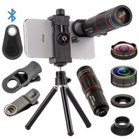 4 in 1 Cell Phone Camera Lenses Kit, 18X Telescopic Zoom Lens/4K HD Super Wide Angle/Macro/Fisheye Lens/Tripod/Camera Shutter Compatible with iPhone Xs Max 8 7 6 Plus, Samsung HTC Moto and More (Renewed)