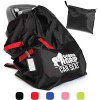 Gorilla Grip Car Seat Bag Backpack with Pouch, Free Luggage Tag, Universal Size Airplane Travel Bags Fits Most Carseats, Adjustable Straps, Gate Check, Flying with Baby, Easy Carry, Red Black Straps