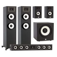 JBL 5.1 System with 2 JBL Stage A190 Floorstanding Speakers, 1 JBL Stage A135C Center Speaker, 2 JBL Stage A130 Bookshelf Speakers, 1 JBL Stage A100P Subwoofer