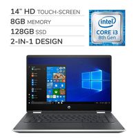 HP - Pavilion x360 2-in-1 2019 Premium 14'' HD Touch-Screen Laptop Notebook Computer, 4-Core Intel i3-8145U 2.1 GHz, 8GB RAM, 128GB SSD, No DVD, Wi-Fi, Bluetooth, Webcam, HDMI, Windows 10 Home S