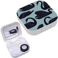Portable Contact Lens Case Box Travel Kit Mirror + Bottle + Tweezers Container Holder [ Black Swans ]