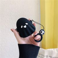 Cute Creative Halloween Small Ghost Soft Silicone Case, Anti-Lost Protective Cover Skin Case for AirPods 1/2, Shock Absorbing Design&Charging Hole&Portable Key Chain Case, Suit for Hiking (black)