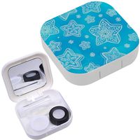 Portable Contact Lens Case Box Travel Kit Mirror + Bottle + Tweezers Container Holder [ Blue Stars Snowflakes ]