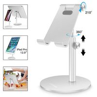 Adjustable Tablet/Phone Stand,AICase Telescopic Adjustable iPad Stand Holder,Universal Multi Angle Aluminum Stand Compatible with iPhone Smart Cell Phone/Tablet/iPad(4-13 inch), Silver