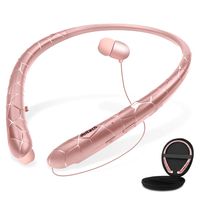 Wireless Headphones with Retractable Earbuds, DolTech Bluetooth 5.0 Neckband Headset, Noise Canceling Stereo Sports Earphones with Call Vibrate, 14H Playtime, Carrying Case (Rosegold)