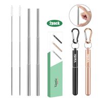 Vantic Reusable Collapsible Straws - 2Pack Telescopic Stainless Steel Portable Drinking Straw with Travel Case & Cleaning Brush for 12oz/20oz/30oz Cups-Rose Gold& Black