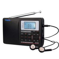 TIVDIO V111 Portable Radio AM FM Shortwave Transistor Radio DSP AA Battery Powered with Digital Alarm Clock Sleep Timer with Earphones(Black)