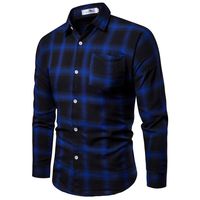 Men's Plaid Printed Shirts,LuluZanm Sales! Male Fashion Business Leisure Long-Sleeved Top Vintage Button Down Blouse Blue
