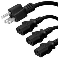 Iron Box NEMA 5-15P to 3X C13 Y Splitter Cord - 3 Foot, 10A/125V, 18/3 AWG Part # IBX-1993-03