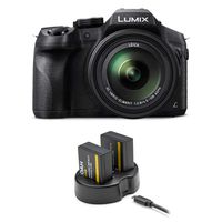 Panasonic LUMIX DMC-FZ300K, 4K Video, Splash & Dustproof Body, Leica DC Lens 24X F2.8 Zoom (Black) w/ 2 Extra Batteries and Dual Charger