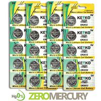 2032 Battery - 20 pcs Pack - 3V Lithium Buttom Coin Cell Battery Type 3.0 Volt: CR2032 DL2032 ECR2032 Genuine KEYKO Supreme High Energy
