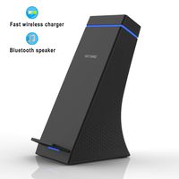 Fast Wireless Charger with Bluetooth Speaker Charging Stand Hands-Free Calling Compatible with iPhone X/8/8 Plus, Samsung Galaxy Note 8, S8, S8 Plus and All Qi-Enabled Devices (Small Black)