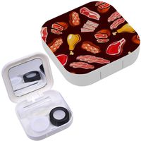 Portable Contact Lens Case Box Travel Kit Mirror + Bottle + Tweezers Container Holder [ Meat Beef Steaks ]