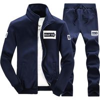 Clearance! Sunfei Men's Autumn Winter Thicken Sweatshirt Top Pants Sets Sports Suit Tracksuit (Navy-02, XXXX-Large)
