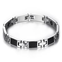 XUANPAI Stylish Stainless Steel Carbon Fiber Inlay Magnetic Therapy Bracelet for Men,Sliver&Black