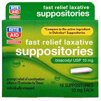 Rite Aid Fast Relief Laxative Suppositories, Bisacodyl USP, 10mg - 16 Count | Constipation Relief