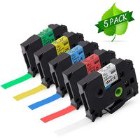 TZe TZ Tape 12mm 0.47 Inch Standard Laminated TZe231 431 531 631 731 Compatible with Brother PTH110 PT-D210 PT-1230PC, 26.2 Feet (8M), White/Red/Blue/Yellow/Green