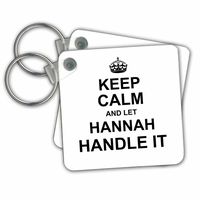 3dRose Keep Calm and Let Hannah Handle It - Funny Personal Name - Key Chains, 2.25" x 2.25", Set of 2 (kc_233351_1)