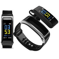 Bluetooth Headset Smart Watch 2 in 1 Wireless Handsfree Microphone for Android iOS True Wireless Earbuds, Sleep Monitor, Pedometer, Heart Rate, LED Color Screen 2019 Design Smartwatch (Gray)