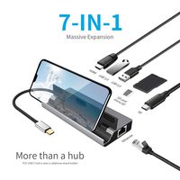 USB C Hub, MacBook Pro USB C Adapter, YCE 7 in 1 USB C Hub with Phone Stand for Samsung Dex, USB C to HDMI 4K, PD, LAN, SD/TF Slots, 2 USB 3.0 Ports