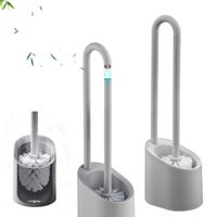 Povinmos Simple Bathroom Magnetic Toilet Bowl Brush Cleaner Quick Drying Holder with Stand Base Set,Gray