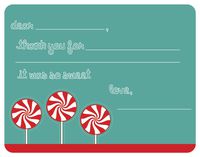 Peppermint Pops Fill-in Thank You Note Cards for Kids, 5.5" X 4.25" Notecards with White Envelopes
