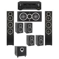 Elac 7.1 System with 2 Debut F5 Floorstanding Speakers, 1 Debut C5 Center Speaker, 4 Debut B5 Bookshelf Speakers, 1 Debut S10 Subwoofer, 1 Denon AVR-X1300W A/V Receiver