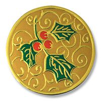 Full-Color Holly Embossed Gold Foil Seals, 32 Count