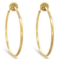 Aloha Earrings - Clip On Hoop Earrings for Women - Silver and Gold-Tone Brass Spring Hoops for Non-Pierced Ears (Gold Large)