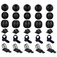 Cable Clips Set, 30 Pcs Cable Organizer Including 25pcs Self Adhesive Cord Holders and 5pcs Cable Ties for Cable, Charging & Mouse Cord, Wire Management System