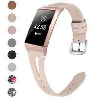 NANW Leather Bands Compatible with Fitbit Charge 3/Charge 3 SE, Slim Genuine Leather Band Replacement Accessories Strap Women Man Wristbands, Large Small