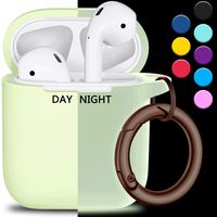 R-fun AirPods Case Cover with Keychain, Full Protective Silicone AirPods Accessories Skin Cover for Women Men Girl with Apple AirPods Wireless Charging Case, Front LED Visible-Night Glow