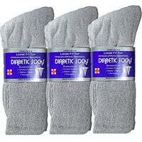 USBingoshop 3 Pairs Mens Physicians Approved Crew Ankle Diabetic Socks Cotton (V-3-PK-DCrew-Gray)