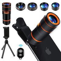 Cell Phone Camera Lens Kit,6 in 1 Universal +0.62x Wide Angle &25x Macro +235°Fisheye +Phone Holder -Shutter Remote+Tripod for iPhone X/8/7/6/6s plus Samsung Android & phone