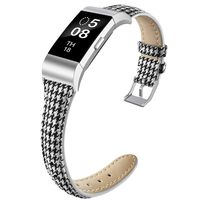 NAHAI Bands Compatible with Fitbit Charge 2, Thin Narrow Breathable Canvas Fabric Replacement Bands Slim Sport Strap Wristband for Fitbit Charge 2, Women Men, Large, Black/White Plaid