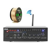 Pyle 240-Watt WiFi Bluetooth Stereo Amplifier Receiver Professional Home Theater Audio System, Enrock Audio 14-Gauge 50 Foot Speaker Wire (No Speaker)