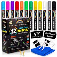Rainbow Joy Liquid Chalk Markers -12 Pack Erasable Neon Colors Bistro Pens With Gold Silver Colors Cleaning Cloth 48 Chalkboard Labels 2 Tip Reversible Bullet Chisel Tip Increased Ink Capacity New Cap
