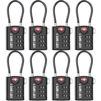 TSA Compatible Travel Luggage Locks, Inspection Indicator, Easy Read Dials - 1, 2 & 4 Pack (Large, BLACK 8 PACK)