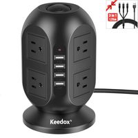 Keedox Power Strip Tower Surge Protector, 8 Outlet 4 USB Ports Electric Charging Station with USB Charging Cable, Multi Plug Outlet with 10Ft Long Extension Cord