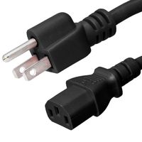 AC Power Cord 5-15P to C13, 10 Foot, Black, 10A/125V, 18/3 AWG - Iron Box Part # IBX-4908-10