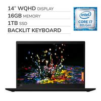 Lenovo ThinkPad X1 Carbon Gen 7 2019 Premium 14" WQHD Laptop Computer, Intel Core i7-8565U 1.80 GHz, 16GB RAM, 1TB SSD,Backlit Keyboard,Fingerprint Reader,Wi-Fi,Bluetooth,Webcam,HDMI, Win 10 Pro