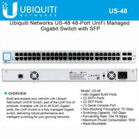 Ubiquiti Network Unifi US-48 48 Ports Managed Gigabit Switch with SFP and RJ45, Non-Blocking, Throughput 70 Gbps