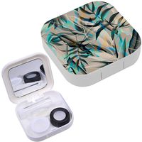 Portable Contact Lens Case Box Travel Kit Mirror + Bottle + Tweezers Container Holder [ Tropical Flower Plant Leaf ]