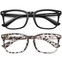 MEETSUN Blue Light Blocking Glasses Nerd Eyeglasses Frame,Anti Blue Lights Computer Reading Gaming Glasses For Women Men 2 Pack Black Leopard Tortoise HEV Clear Lens
